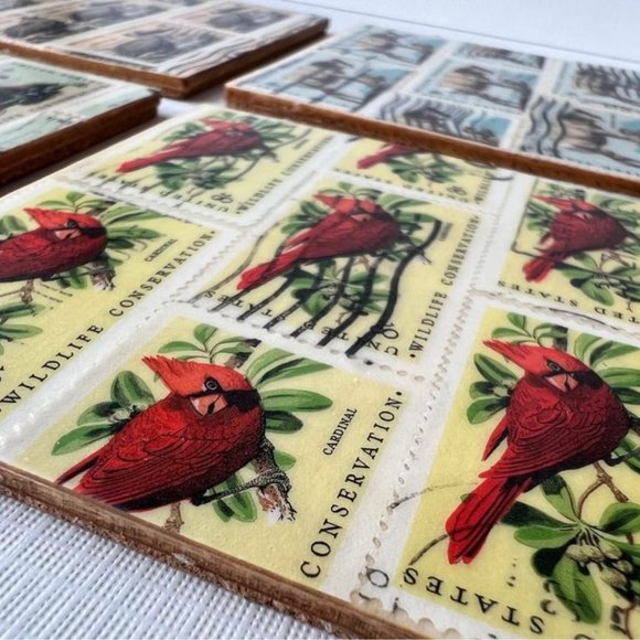 Wildlife Coasters Set x4 Recycled Postage Stamps - Picture 2 of 10